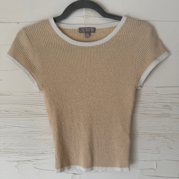 J.Crew Cropped Cap-Sleeve Sweater T-Shirt Beige | Size XS - Picture 2 of 5